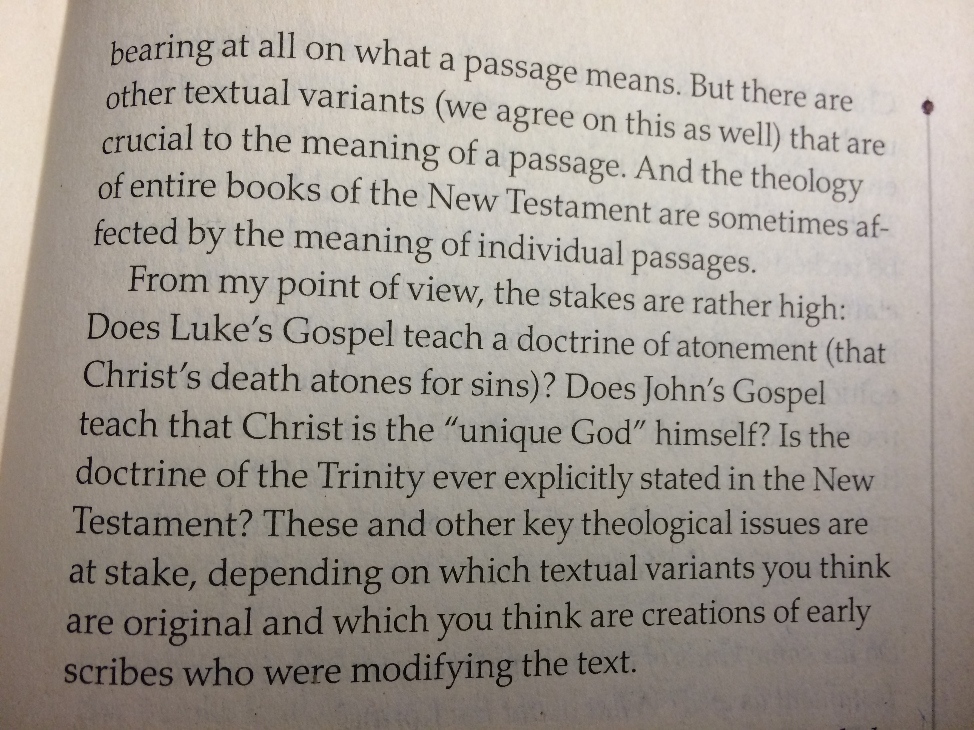 Page 253 of Misquoting Jesus by Bart Ehrman, continuing the Q&A response about textual variants and the theology of the New Testament.